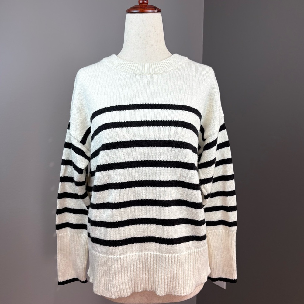 Philosophy Crewneck Sweater SP White w Black Breton Stripes Warm and Cozy